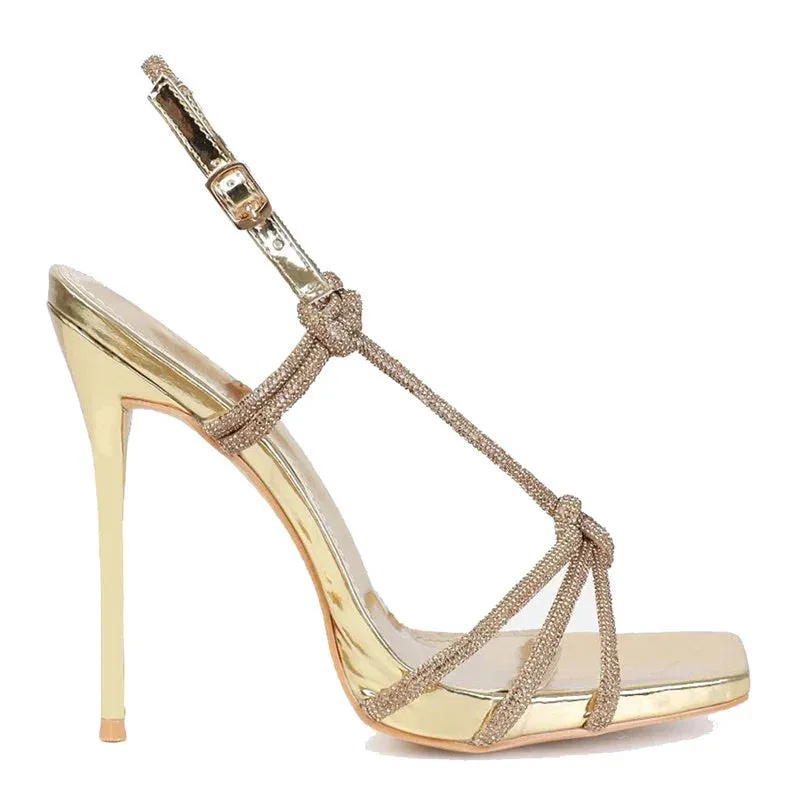 binfenxie  Elegant Rhinestone Bling Heels Sandals Women's Silver Summer High Heels Sandals Trendy Buckle Strap Party Dress Shoes
