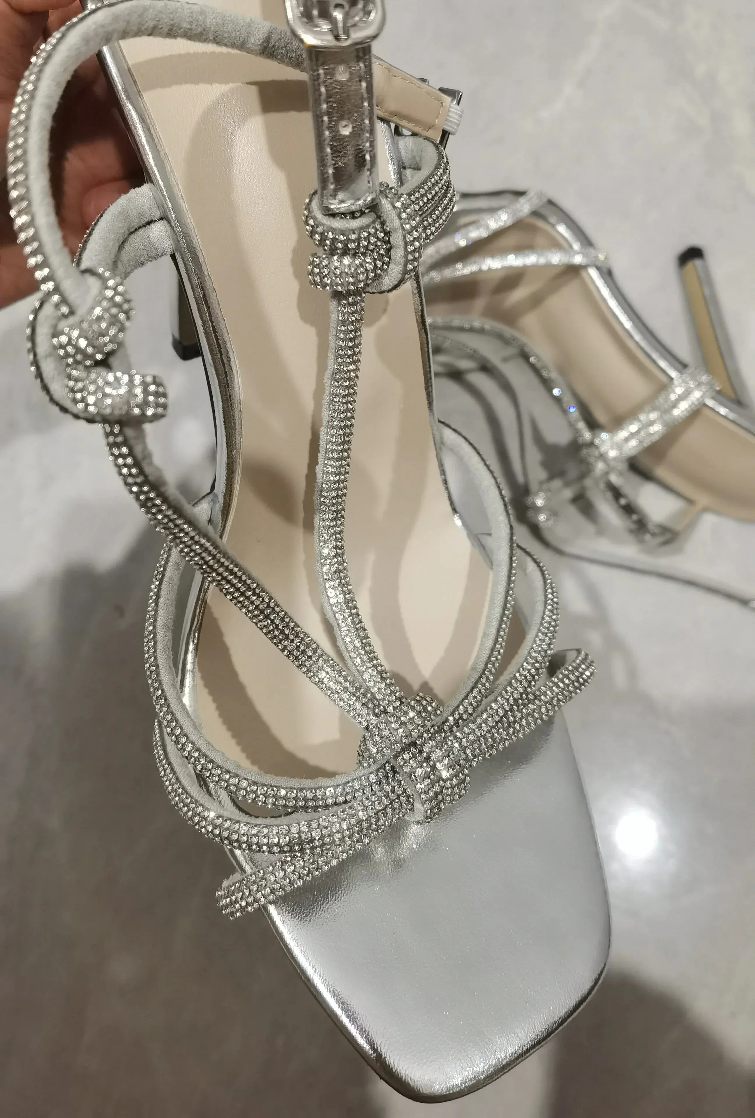 binfenxie  Elegant Rhinestone Bling Heels Sandals Women's Silver Summer High Heels Sandals Trendy Buckle Strap Party Dress Shoes