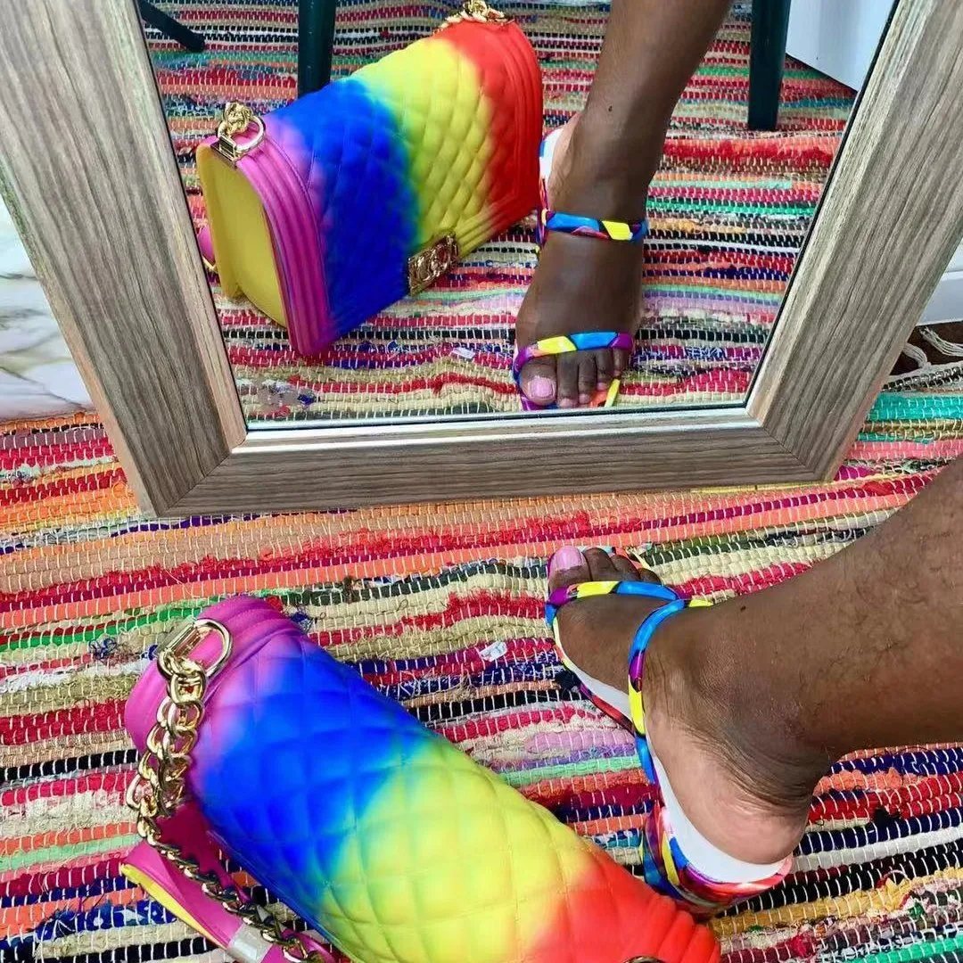 Chicvane Multicolor Slides Shoes Chunky Heel Sandals