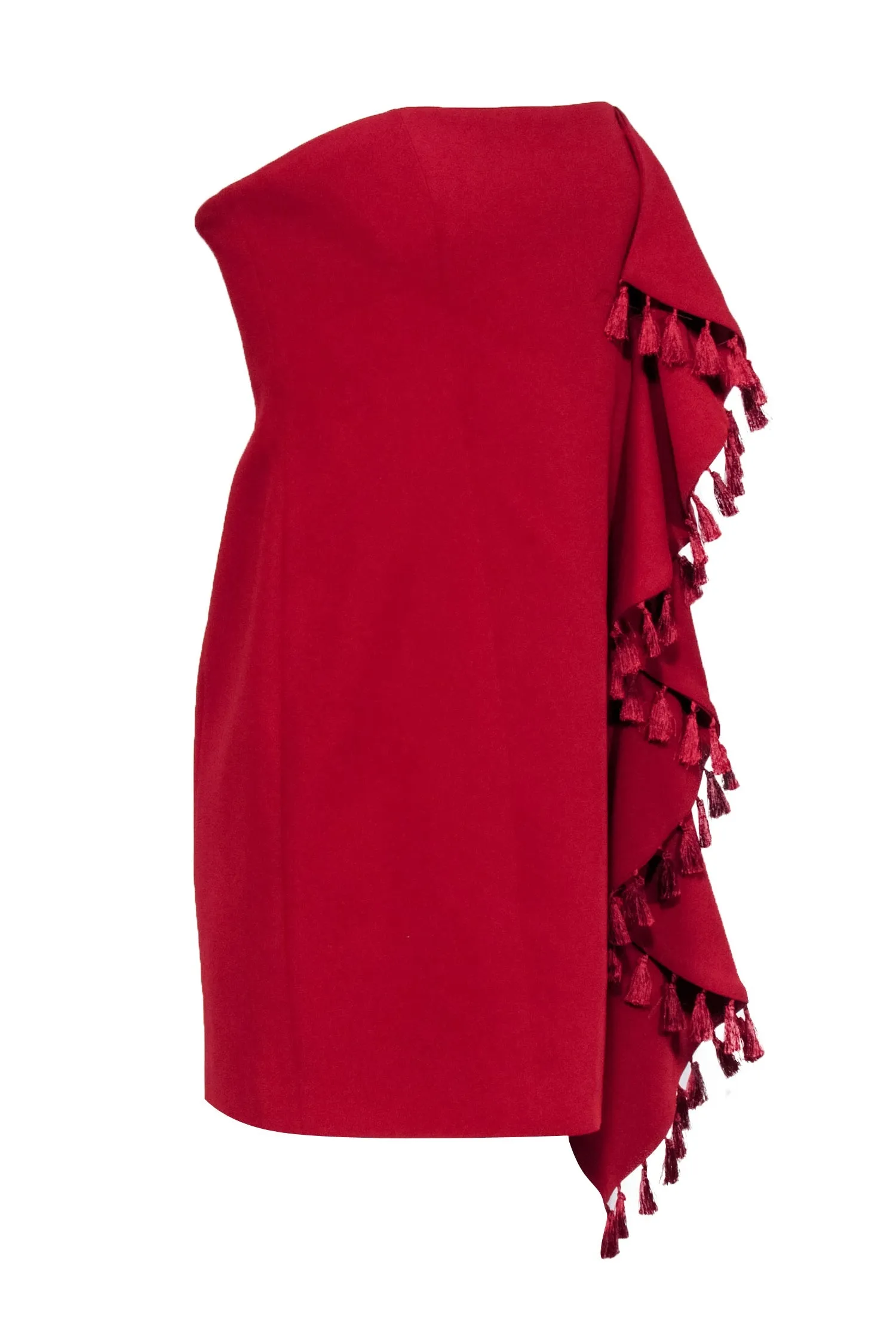 Cinq a Sept - Red Strapless Mini Dress w/ Tassel Trimmed Ruffle Sz 12