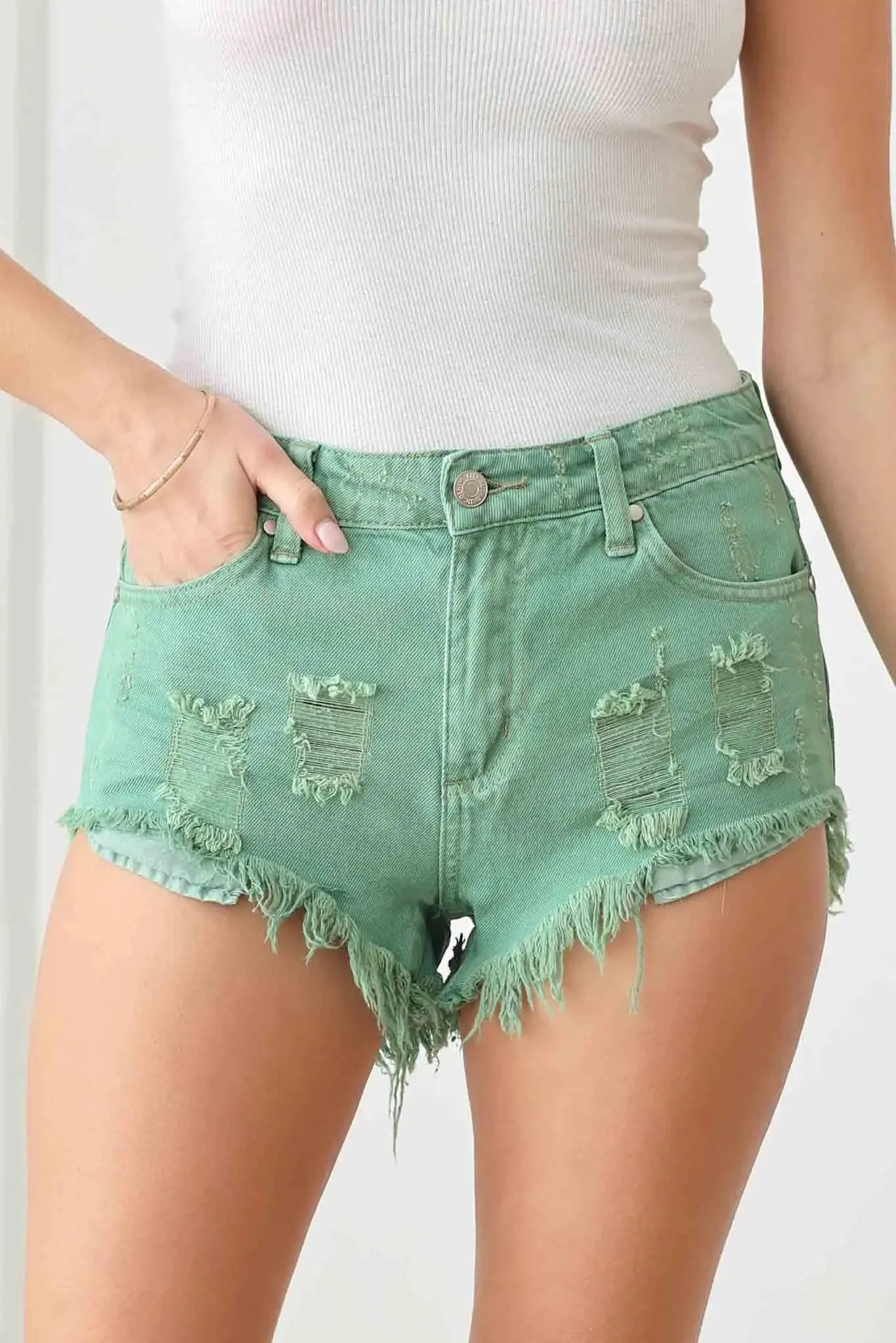Destroyed Frayed Hem Front Pocket Denim Shorts