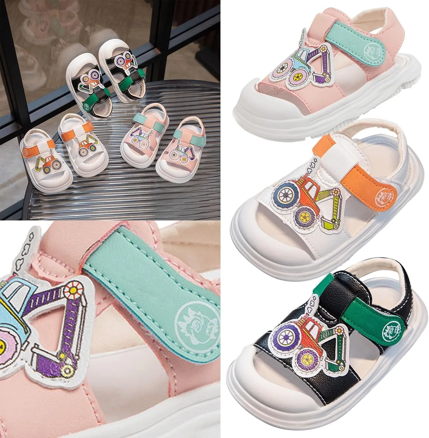 Infant Toddler Car Sandals Closed Toe Soft Sole First Walking Shoes Summer Lightweight Breathable Anti Slip Sneakers