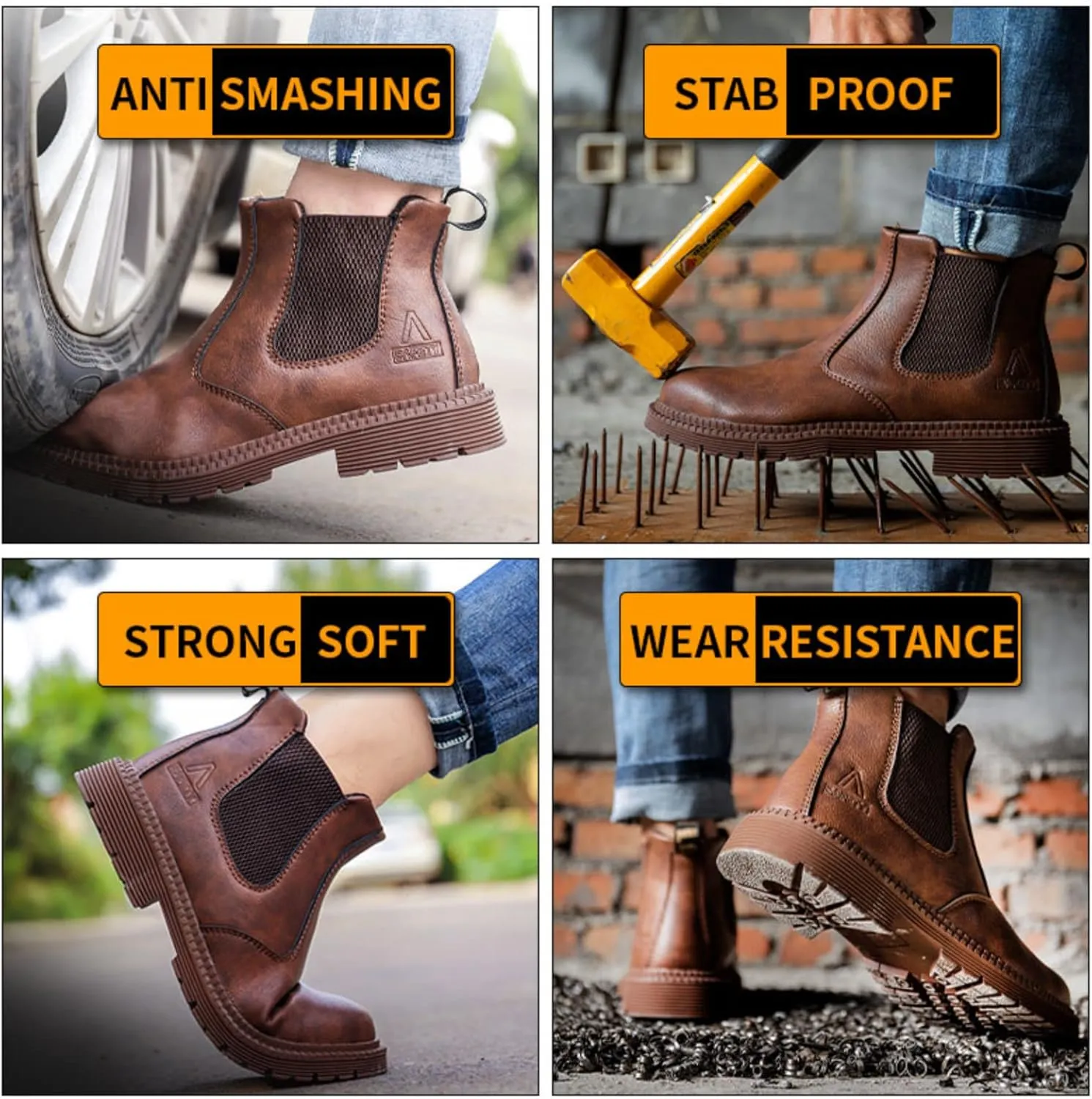 Micoklinlin Steel Toe Boots for Men Waterproof Slip-on Safety Shoes Industrial Construction Mens Steel Toe Work Boots