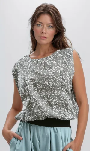 O180010 Crew Neck Sleeveless Tee With Bottom Elastic - Grey & White