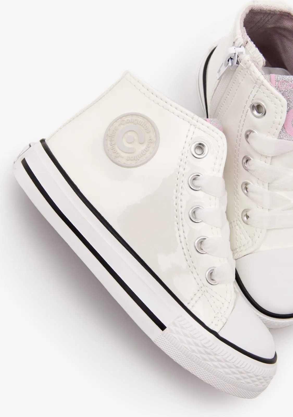 White Patent Leather High Top Sneakers