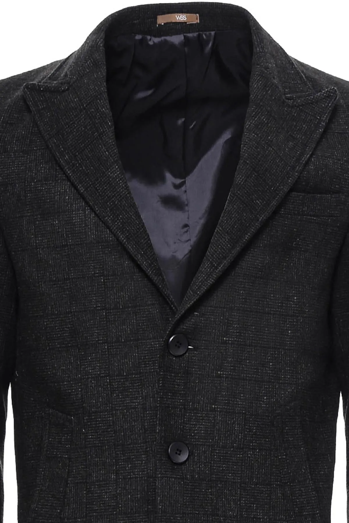 Wide Lapel Striped Slim Fit Anthracite Men Coat - Wessi
