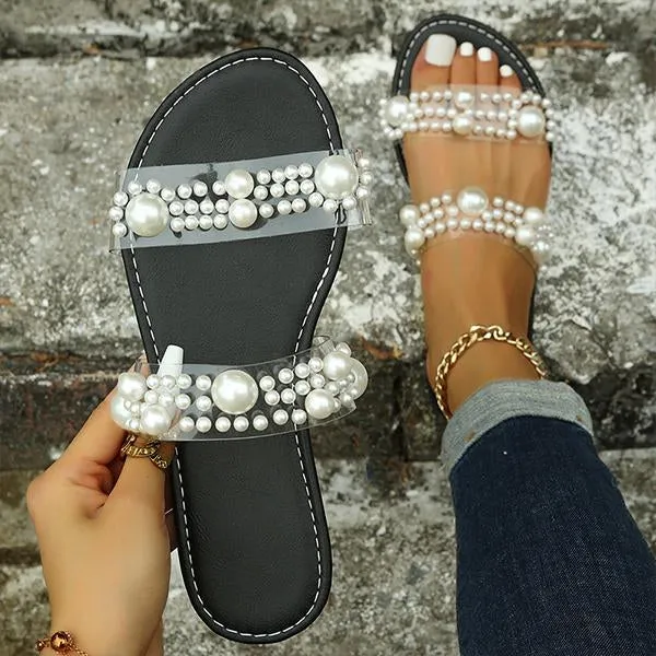 Women's Fashion Flat Casual Pearl Slippers 83757621S