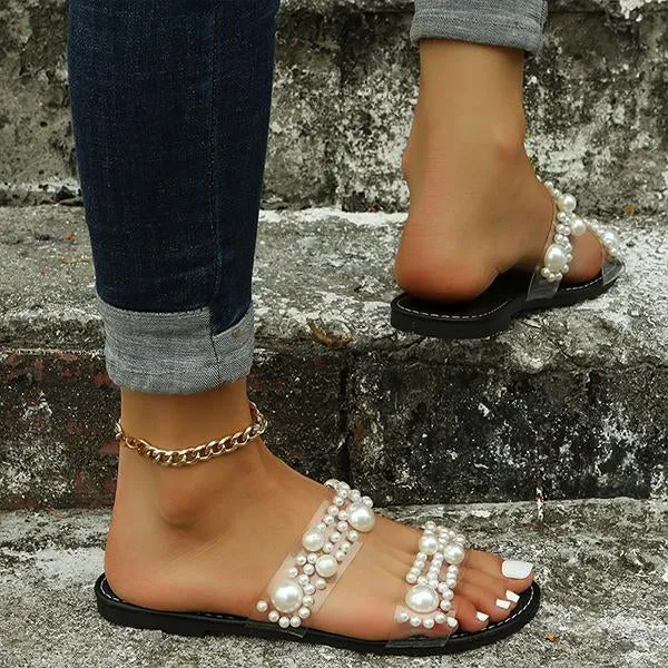 Women's Fashion Flat Casual Pearl Slippers 83757621S