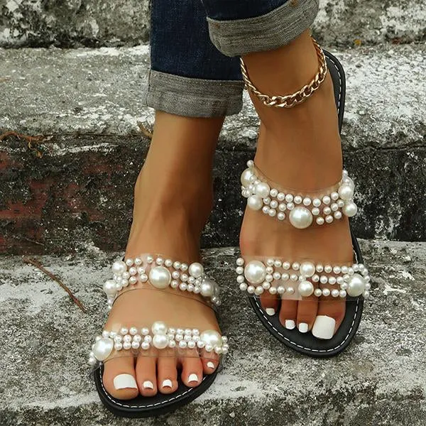 Women's Fashion Flat Casual Pearl Slippers 83757621S