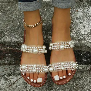 Women's Fashion Flat Casual Pearl Slippers 83757621S