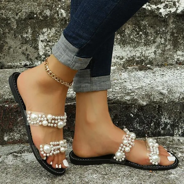 Women's Fashion Flat Casual Pearl Slippers 83757621S